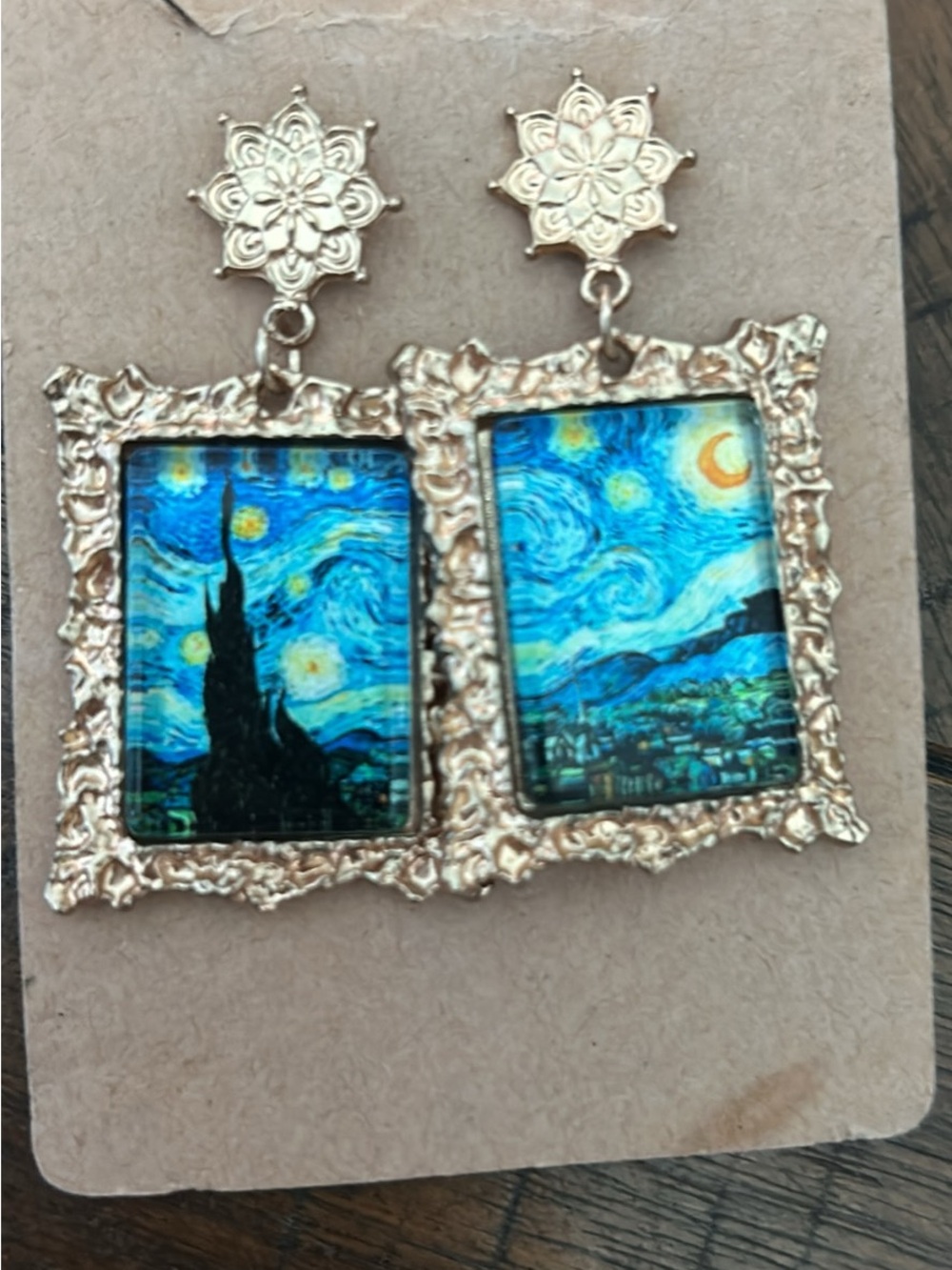 Starry Night Frame Drop Earrings - Blue & Gold